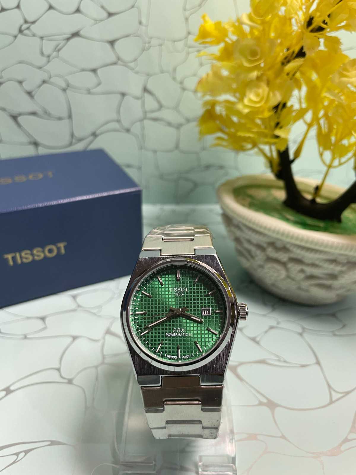 ساعة تيسو PRX 1853 فضية-خضراء